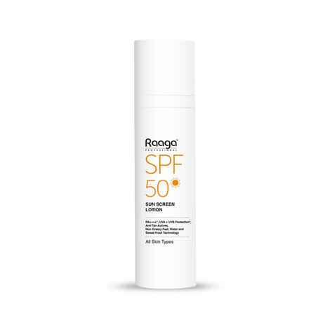 Raaga Professional SPF 50 PA++++ Sunscreen Lotion with UVA + UVB Protection, Anti Tan Actives, Non Greasy, Water and Sweat Proof Technology, All Skin Types, 55 ml