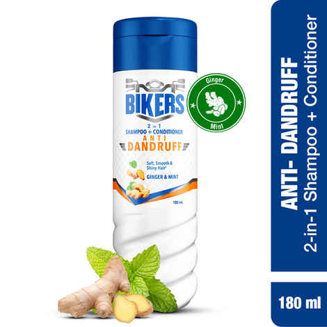 Buy Bikers 2-in-1 Anti Dandruff Shampoo + Conditioner, Ginger and Mint for Soft Smooth Shiny and Conditioned Hair, 180 ml - Purplle