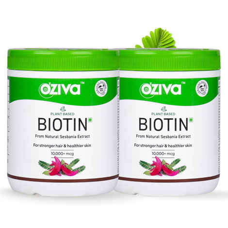 Buy Oziva Plant Based Biotin 10000+ mcg With Natural Sesbania Agati Extract - Pack Of 2(125g each) - Purplle