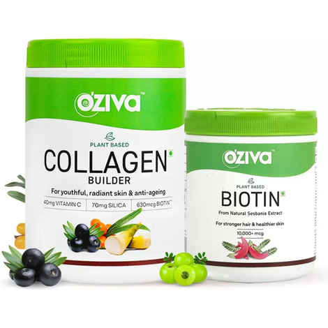 Buy Oziva Plant Based Collagen Builder + Plant Based Biotin Combo Pack(250gm + 120gm) - Purplle