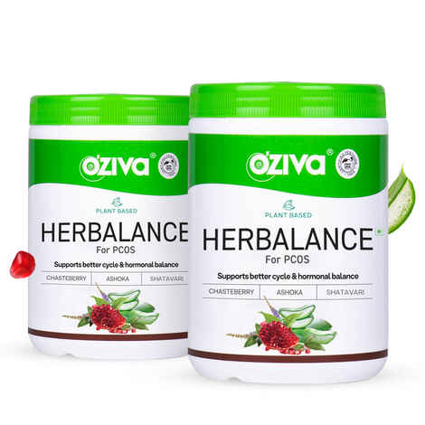 Buy OZiva Plant based HerBalance for PCOS, with Myo-Inositol, ChasteBerry, Shatavari for Hormonal Balance (Pack of 2) - Purplle