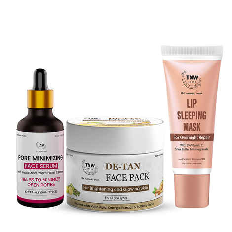 Buy Combo of 3- Pore Minimizing Face Serum15ml & De Tan Pack (Ready To Use)50gm & Lip Sleeping Mask 10G - Purplle