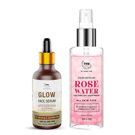 Buy Combo of 2- Rose Water Spray Bottle 200ml & Glow Face Serum 30ml - Purplle