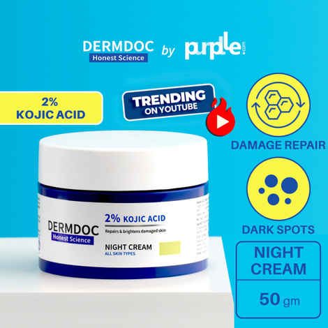 Buy DERMDOC by Purplle 2% Kojic Acid Night Cream (50g) | kojic acid cream for hyperpigmentation | kojic acid for dark spots | skin whitening | kojic acid brightening cream | pigmentation on face - Purplle
