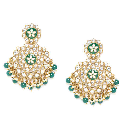 Buy Jewels Galaxy Teal Green Gold-Plated Stone-Studded Beaded Classic Drop Earrings - Purplle