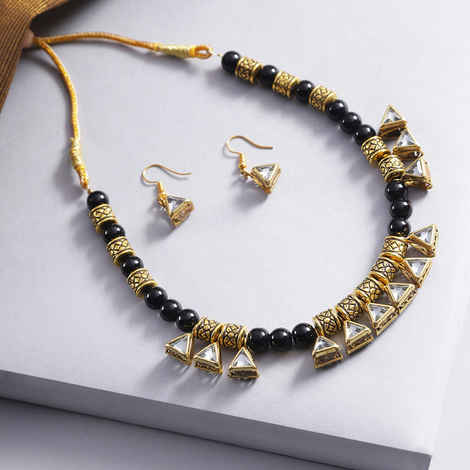Buy Jewels Galaxy Black Gold-Plated Stone-Studded Beaded Jewellery Set - Purplle