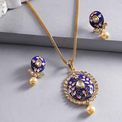 Buy Jewels Galaxy Navy White Gold-Plated Stone-Studded Enamelled Jewellery Set - Purplle