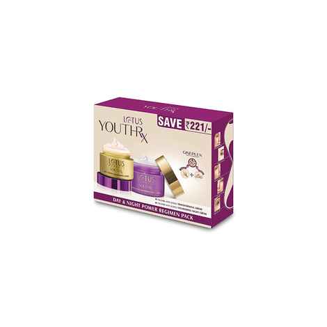 Buy Lotus Herbals YouthRx Power Regimen Pack with Anti-Ageing Day Cream and Night Cream, Reduces Fine Lines, Wrinkles, Boosts Glow, Ginger and Ginseng, For Oily, Dry, Combination Skin, 100 gm - Purplle
