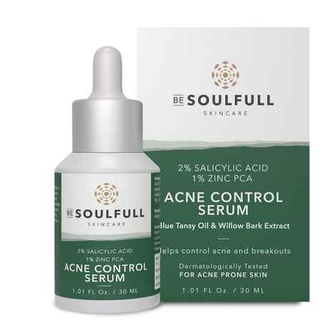 Buy Be Soulfull Acne Control Serum with 2% Salicylic Acid, 1% Zinc PCA, Willow Bark Extract & Blue Tansy Oil | Exfoliates, Hydrates, Treats Active Acne & Hyperpigmentation, Calms Inflammation - Purplle