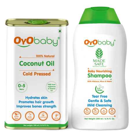 Buy OYO BABY® New Born Combo Baby No Tears Baby Shampoo for Newborn Babies and Extra Virgin Coconut oil for baby massage skin and Hair (200 ml Each) - Purplle