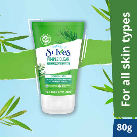 Buy St. Ives Tea Tree & Walnut Pimple Clear 3 in 1 Face Scrub with 100% Natural Exfoliants & 2% Salicylic Acid Improves Skin Texture 80g - Purplle