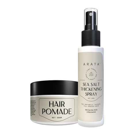 Buy Arata Pro Grooming Set With Sea Salt Thickening Hair Spray (50 ML) & Hair Pomade (50 GM) | Pre-Styler For Instantly Thicker, Full-Bodied Hair | Style For A Glossy Finish With Flexible Control - Purplle