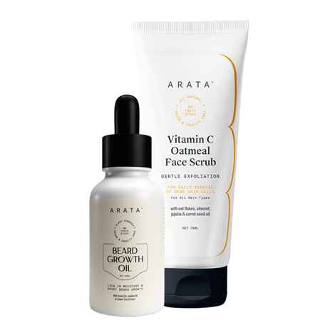Buy Arata Beard Champion Set With Vitamin C Oatmeal Face Scrub (75 ML) & Beard Growth Oil (30 ML) | Gentle Exfoliation | Lock-In Moisture & Boost Beard Growth - Purplle