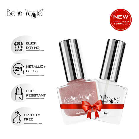 Buy Bella Voste Metallic Nail Paints Secret Gloss (9 ml) + Top Coat (9 ml) l Quick Drying l Chip Proof Formula l Long Lasting l Cruelty Free - Purplle