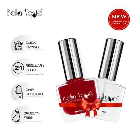 Buy Bella Voste Nail Paints Right On Red (9 ml) + Top Coat (9 ml) l Quick Drying l Chip Proof Formula l Long Lasting l Cruelty Free - Purplle