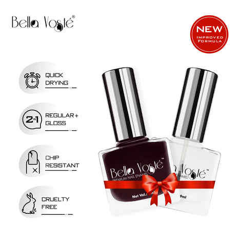 Buy Bella Voste Nail Paints Black Cherry (9 ml) + Top Coat (9 ml) l Quick Drying l Chip Proof Formula l Long Lasting l Cruelty Free - Purplle