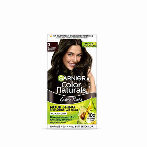 Buy Garnier Color Naturals Nourishing Permanent Hair Colour Cream Darkest Brown 3 (70 ml + 60 gm) - Purplle