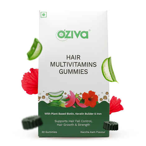 Buy OZiva Biotin Hair Multivitamin Gummies (Keratin Builder, Iron) for Hair Fall Control, Pack of 1 - Purplle