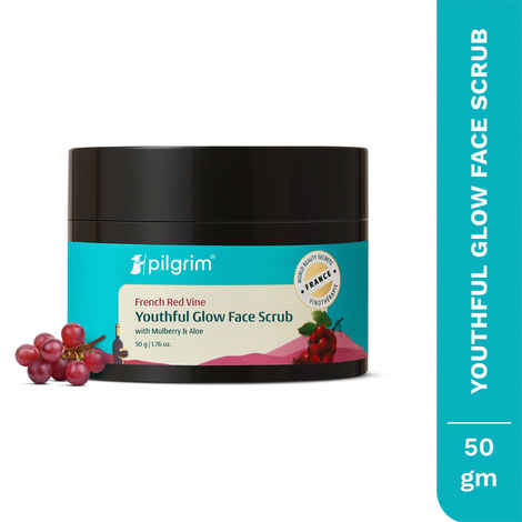 Buy Pilgrim Red Vine Face Scrub with Mulberry Extract & Aloe for Glowing Skin,A Unclogs pores , Fights Ageing & boosts CirculationA |Men & Women (50 gm) - Purplle