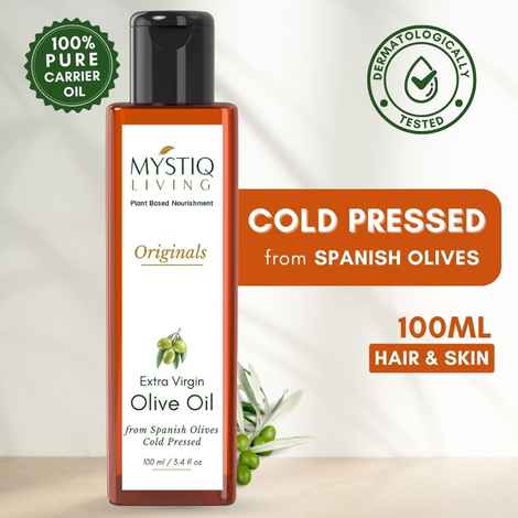 Mystiq Living Olive Oil Cold Pressed (100 ml) For Face, Skin, Hair & Body Massage, Extra Virgin Olive Oil 100% Pure and Natural