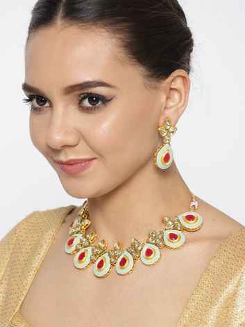 Buy YouBella Sea Green Pink Gold-Plated Enamelled Handcrafted Jewellery Set - Purplle