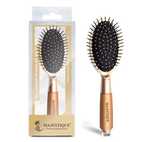 Buy Majestique Oval Detangler Hair Brush | Anti-Static Nylon Bristles | Paddle Brush for All Hair Types - 1Pc/Golden - Purplle