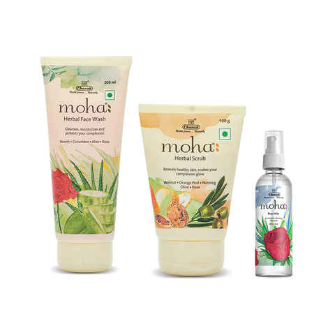 Buy moha: Herbal Face wash 200ml & moha: Herbal Scrub 100ml & moha: Rose Mist 100ml - Purplle