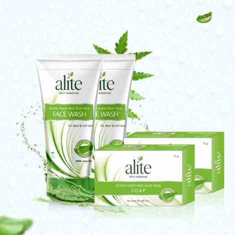Buy Alite Anti Acne Skin Care Combo Pack of 4 - Neem Aloevera Soap (2x75gms) with Neem Aloevera Face Wash(2x70gms) - Purplle