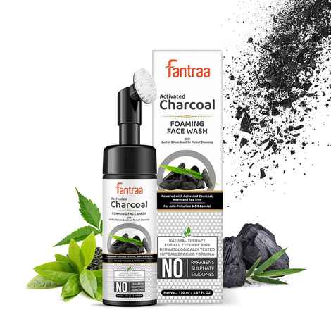 Buy Fantraa Activated Charcoal Foaming Face Wash with Built-In Face Brush, (150 ml) - Purplle