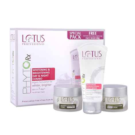 Buy Lotus Professional PhytoRx Whitening & Brightening Skin Care Combo | Day Cream 50g | Night Cream 50g | Free Face Wash 80g | 180g - Purplle