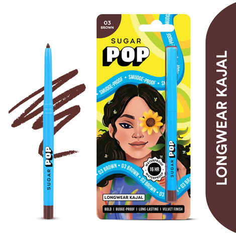 SUGAR POP Longwear Matte Kajal - 03 Brown - Intense Brown Kohl Kajal | Long Lasting, Smudge Proof Pencil, Water Proof, Single Stroke Velvet Finish | Lasts Up To 16 Hours 1 pc