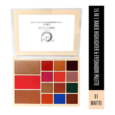Buy Mattlook 15 in 1 Baked Highlighter & Eyeshadow Matte Palette, Face Makeup, Matte Multicolor-1 (33.6 gm) - Purplle