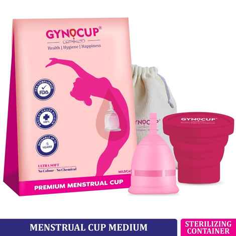 Buy GynoCup Premium Menstrual Cup for Women |Medium Size With Pouch |Pink Color | With Menstrual Cup Sterilizer Container |(Combo) Pack of 2 - Purplle