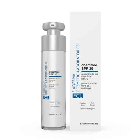 Buy Fixderma Cosmetic Laboratories Chemfree Spf 30 With Micronized Titanium Dioxide & Micronized Zinc Oxide For Chemfree Superblock Spf 30 Weightless Fluid Non-Whitening Sunscreen 50 ml - Purplle