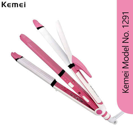 Kemei KM-1291. 3 in 1 Hair Straightener, Hair Crimper & Hair Curler - 1 Pc
