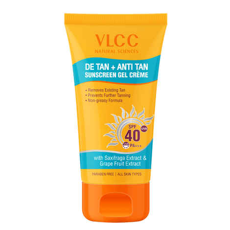 Buy VLCC De Tan + Anti Tan Sunscreen Gel Creme SPF 40 100g - Purplle