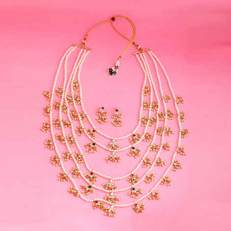 Buy Estele Gold Plated Gorgeous Multi String Necklace Set with Pearls for Women - Purplle