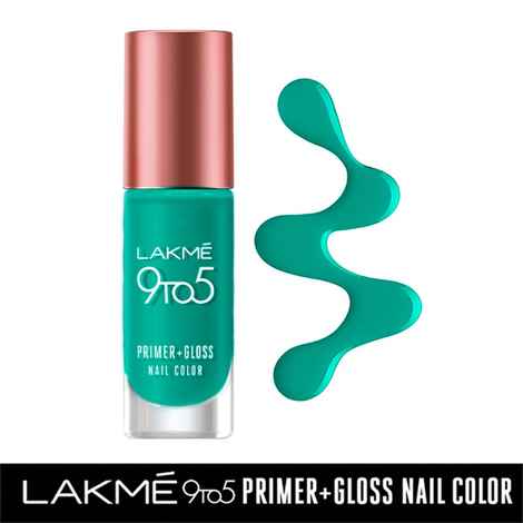 Lakme 9 to 5 Primer + Gloss Nail Colour, TurquoiseWave, 6 ml