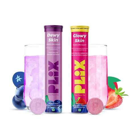 Buy PLIX Skin Hydration Combo - Hyaluronic Acid and Skin Glow Glutathione 15 Effervescent Tablets Supports Skin Elasticity, Firmness and dewy skin - Purplle