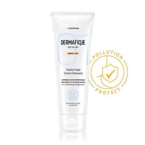 Buy Dermafique Vitality Flash Facial Cleanser a€“ 100 ml, Orange Zest Extract Removes Sebum (Oil), Face Wash with Micro Pearls Exfoliator - Purplle