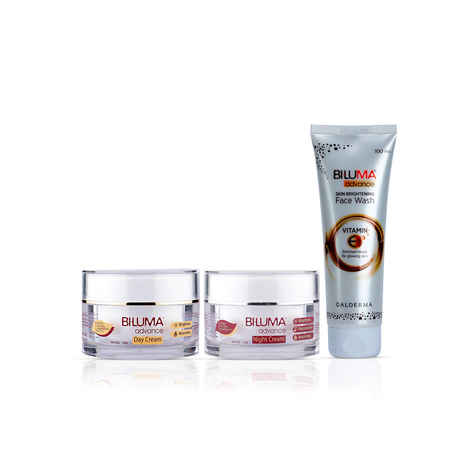 Buy Biluma Advance Skin Brightening Face wash + Day cream + Night cream combo| For even skin tone dark spots and wrinkles| With Aloe Vera Vitamin E Vitamin C and Hyaluronic acid| 100ml + 50gm +45gm - Purplle