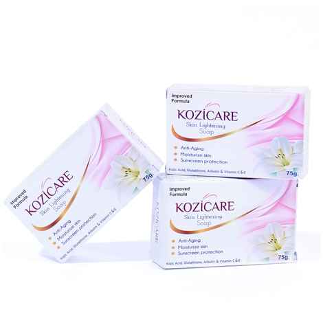Buy Kozicare Skin Lightening Soap with 0.50 Kojic Acid ,0.50 Arbutin, 0.50 Vitamin C , 0.50 Vitamin E , 0.30 Glutathione |helps in Cleaning the skin |Anti-aging soap |Sun screen protection |keeps your skin young and moisturised - 75g (Pack of 3) - Purplle