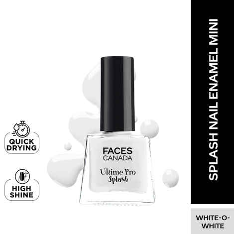 FACES CANADA Ultime Pro Splash Mini Nail Enamel - White O White 14 (5 ml) | Quick Drying | Glossy Finish | Long Lasting | No Chip Formula | High Shine Nail Polish For Women | No Harmful Chemicals
