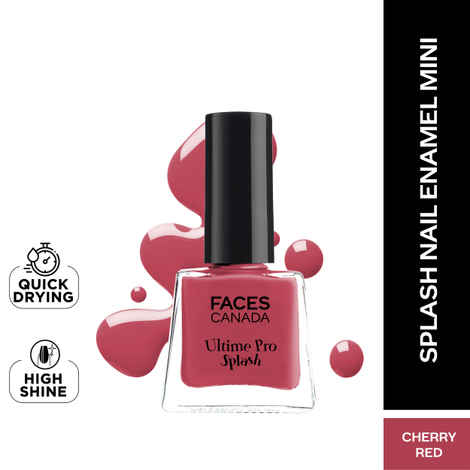 FACES CANADA Ultime Pro Splash Mini Nail Enamel - Cherry Red 110 (5 ml) | Quick Drying | Glossy Finish | Long Lasting | No Chip Formula | High Shine Nail Polish For Women | No Harmful Chemicals
