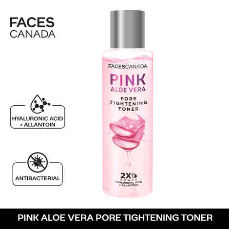 FACES CANADA Pink Aloe Vera Pore Tightening Toner, 100 ml | Allantoin & Hyaluronic Acid | Hydrating & Deep Cleansing | Skin Soothing, Reduces Puffiness | No Alcohol & Parabens | Vegan
