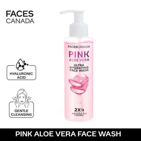 Buy FACES CANADA Pink Aloe Vera Ultra Hydrating Face Wash, 100 ml | Hyaluronic Acid, Honey & Glycerin | Glowing | Soothing | Non-Drying, Deep & Gentle Cleansing | No Parabens & Sulphates | Vegan - Purplle