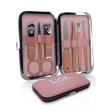 Buy Lick 7 in 1 Rose Gold Stainless Steel Mini Manicure Pedicure Grooming Kit With Case - 7 Pcs - Purplle