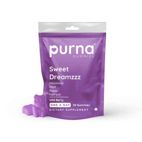 Purna Gummies Melatonin Wild Berry Flavor Gummies For Sleep Well & Reduced Stress, 30 Day Pack