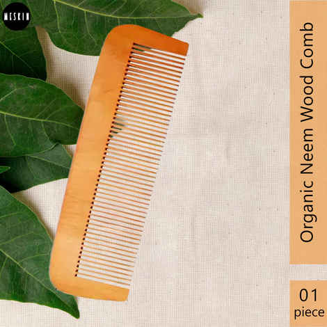 Buy MeSkin Organic Neem Wood Comb (LONG) | Women & Men | Natural & Eco Friendly | Wide Tooth Comb, Anti-Bacterial Styling Comb for All Hair Types | Made in India 1 Pc - Purplle