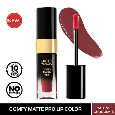 FACES CANADA Comfy Matte Pro Liquid Lipstick - Call Me Chocolate 07, 5.5 ml | 10HR Longstay | Intense Color | Macadamia Oil & Olive Butter Infused | Lightweight Super Smooth | No Dryness | No Alcohol